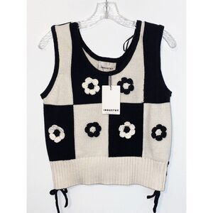Industry Cotton Flowered Vest Black and Ivory Vest Size Small